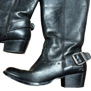 Harley Davidson Womens‎ Black Leather Tall Harness Biker Boots Studded Buckle